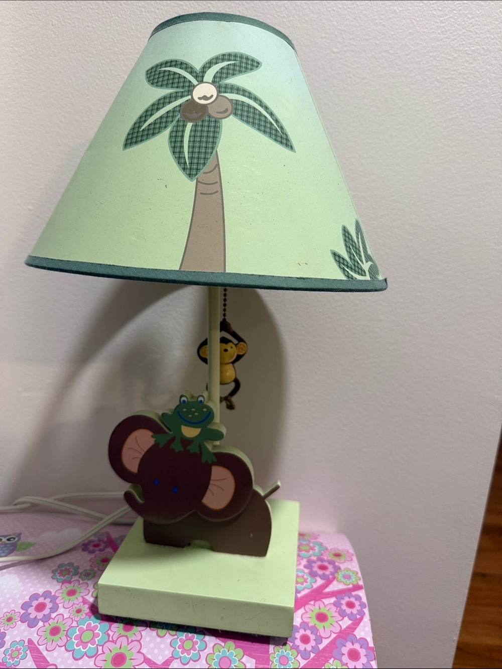 Kids Green Palm Tree & Animal Table Lamp